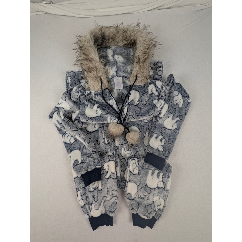 Hooded Pajamas Kids 4-6 Polar Bear Fleece Suit Secret Treasures Blue Faux Fur
